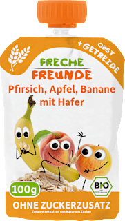 Quetschie Pfirsich, Apfel, Banane mit Hafer ab 6 Monaten  Freche Freunde