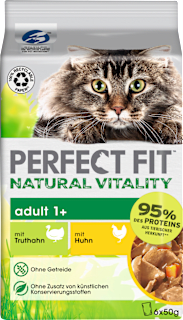 Nassfutter Katze mit Huhn & Truthahn, natural vitality, Multipack (6x50 g) PERFECT FIT