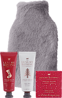 Set cadou cremă mâini & unghii, crema corp, sticla pentru apa calda & cuvertură cu blană THE LUXURY BATHING COMPANY
