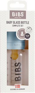 Set complet biberon 110 ml din sticlă anti-colici Baby Blue BIBS