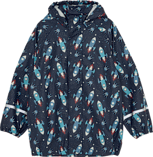 Regenjacke mit Raketen-Muster, blau, Gr. 98/104, 1 St