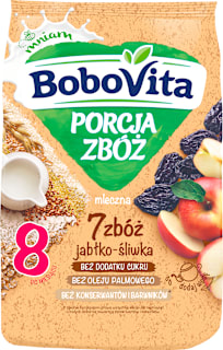Kaszka mleczna jabłko - śliwka po 8 miesiącu Porcja Zbóż Bobovita