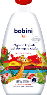 Płyn do kąpieli i żel do mycia o zapachu truskawek Wysoka Piana  bobini fun