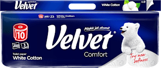 Papier toaletowy White Cotton, 3-warstwowy, 10x200 listków Velvet