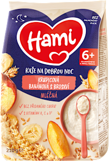 Mliečna kaša krupicová banánová s broskyňou na dobrú noc Hami