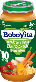 Zupa krem z dynią z kurczakiem i kluseczkami po 10. miesiącu Bobovita