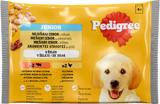 JUNIOR MEŠANI IZBOR sa pirinčem kompletna vlažna hrana za štence - govedina i piletina, 4x100g Pedigree