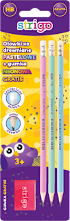 Set 3 creioane HB cu radieră Strigo
