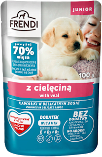 Saszetka dla psa junior, kawałki w sosie z cielęciną FRENDI