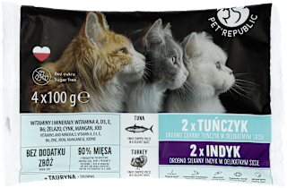 Mokra karma dla kota Steril, tuńczyk i indyk, saszetka, (4x100g) PetRepublic