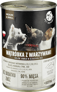 Puszka dla psa kawałki w sosie z wątróbką i warzywami  PetRepublic