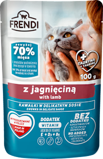 Mokra karma dla kota, kawałki w sosie z jagnięciną, saszetka FRENDI