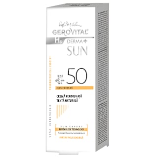 Cremă făță SPF 50 tentă naturală H3 Derma+ Sun GEROVITAL