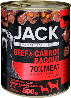 Teljes értékű állateledel, marha-répa ragu, felnőtt kutyáknak JACK