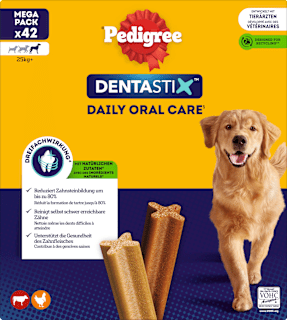 Kausnack Hund Zahnpflege DentaStix für große Hunde, Multipack (6x7 Stück) Pedigree