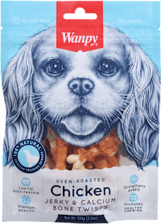 Dopolnilna hrana za pse Chicken Jerky & Calcium Bone Twists  Wanpy