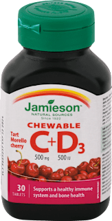 Cmúľacie tablety vitamín C + D3 Jamieson