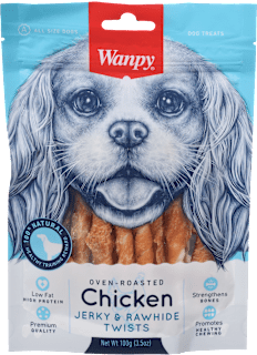 Dopolnilna hrana za pse Chicken Jerky & Rawhide Twists  Wanpy