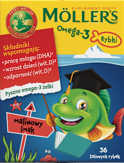 Suplement diety Żelki z tranem Omega-3 Rybki malinowe MÖLLER'S