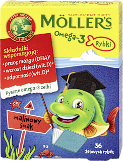 Suplement diety Żelki z tranem Omega-3 Rybki malinowe MÖLLER'S