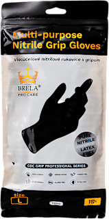 Viacúčelové nitrilové rukavice s gripom PRO CARE, čierne, veľkosť L BRELA