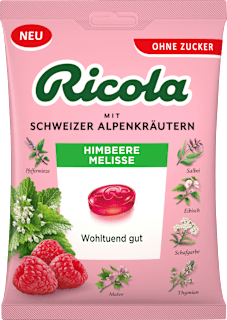 Bonbons Schweizer Alpenkräuter Himbeere Melisse zuckerfrei Ricola
