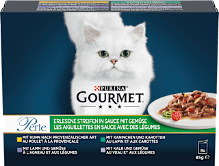 Nassfutter Katze Perle Erlesene Streifen in Soße mit Gemüse Purina Gourmet
