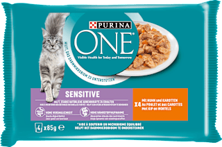 Nassfutter Katze Sensitive mit Huhn & Karotten, Multipack (4x85 g) PURINA ONE