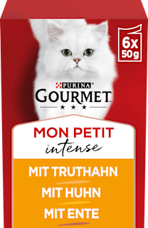 Nassfutter Katze mit Geflügel, Mon Petit intense, Multipack (6x50 g) Purina Gourmet