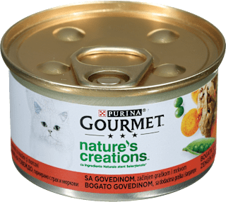 Hrană umedă pentru pisici cu vită şi mazăre Purina Gourmet