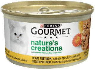 Hrană umedă pentru pisici cu rosii şi spanac Purina Gourmet