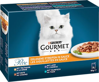 Nassfutter Katze, Truthahn, Ente, Lamm, Thunfisch, Perle - erlesene Streifen in Sauce, Multipack (8x85  g) Purina Gourmet