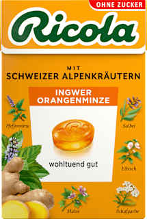 Bonbon, Ingwer & Orangenminze, zuckerfrei, in der Taschenbox Ricola