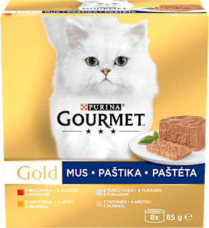 Gold konzervy pro kočky tuňák, játra, krůta, hovězí paštika 8x85g PURINA GOURMET