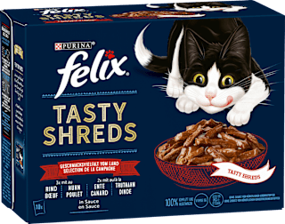 Nassfutter Katze Tasty Shreds Geschmacksvielfalt vom Land Felix