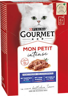 Nassfutter Katze mit Fisch, Mon Petit intense, Multipack (6x50 g) Purina Gourmet