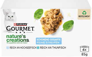 Nassfutter Katze mit Hochseefisch, Spinat & Reis, nature's creations, Multipack (4x85 g) Purina Gourmet