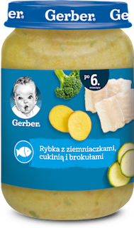 Obiadek rybka z ziemniaczkami, cukinią i brokułami  Gerber