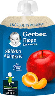 Плодово пюре с ябълка и кайсия, 6м.+ Gerber