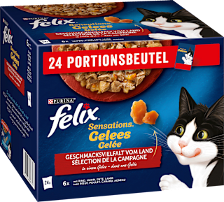 Nassfutter Katze, Sensations Gelée - Geschmacksvielfalt vom Land, Multipack (24x85 g) Felix