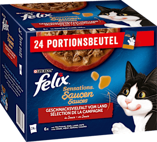 Nassfutter Katze, Sensations Saucen - Geschmacksvielfalt vom Land, Multipack (24x85  g) Felix