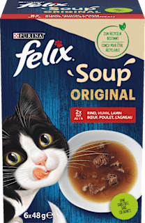 Nassfutter Katze mit Rind, Huhn & Lamm, Soup Original Multipack (6x48 g) Felix