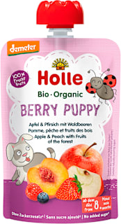 Био пюре Berry Puppy с ябълка, праскова и горски плод 8м+ Holle