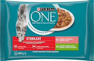 Sterilised kapsičky pro kočky krůta, losos ve šťávě 4x85g PURINA ONE