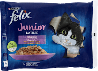 Karma mokra dla kotów, kurczak i łosoś Junior (4x85g) Felix
