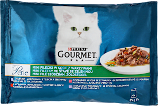 Karma mokra dla kotów dorosłych, cielęcina, wołowina, dziczyzna, pstrąg (4x85g) Purina Gourmet