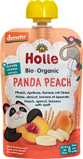 Quetschie Panda Peach Pfirsich, Aprikose, Banane mit Dinkel ab dem 8. Monat Holle