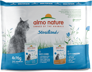 Cibo per gatti adulti Holistic Sterilised con merluzzo e pollo almo nature