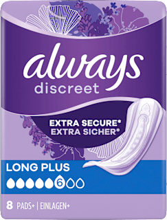 discreet Einlagen bei Blasenschwäche Long Plus Monatspack always