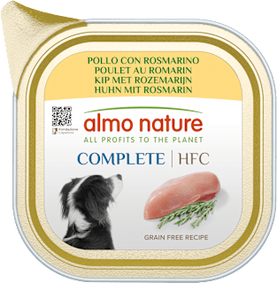 Cibo umido per cani con pollo e rosmarino almo nature